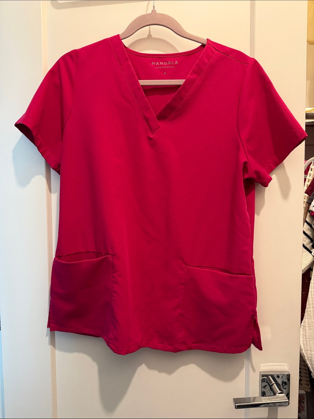 Mandala Women's Short-Sleeve V-Neck Top in Fuchsia Pink